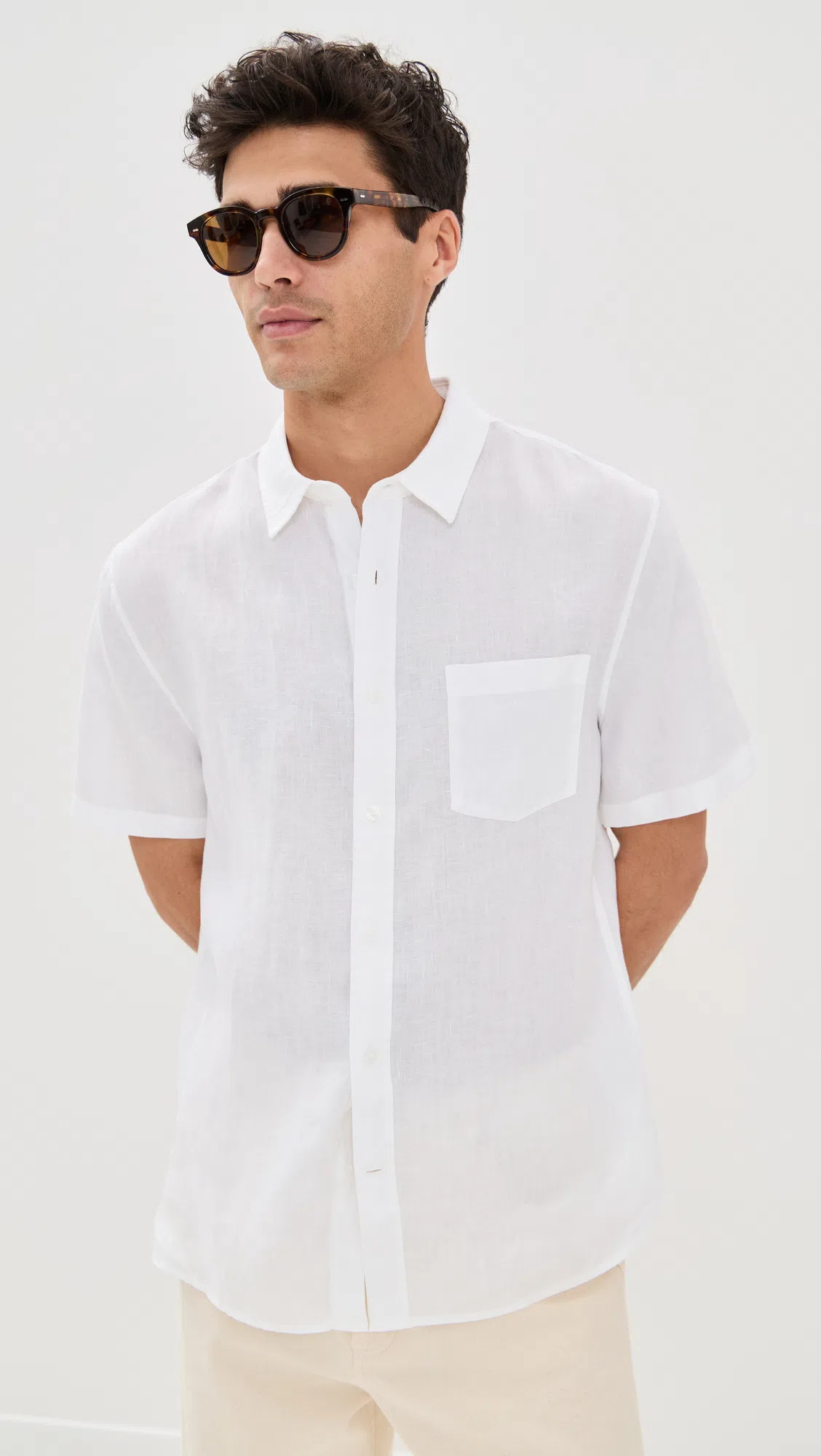 VINCE Classic Fit Short Sleeve Linen Blend Button-up Shirt In White