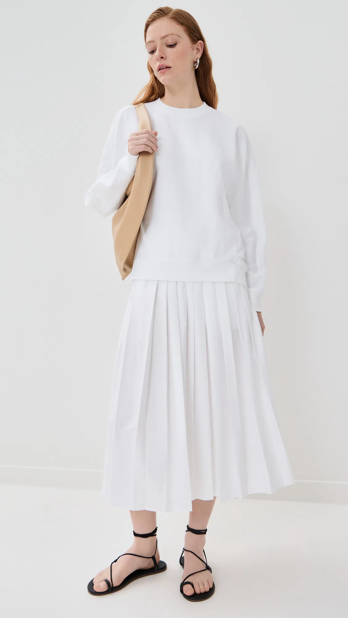 LESET Yoko Cropped Gathered Cotton-poplin Top In White