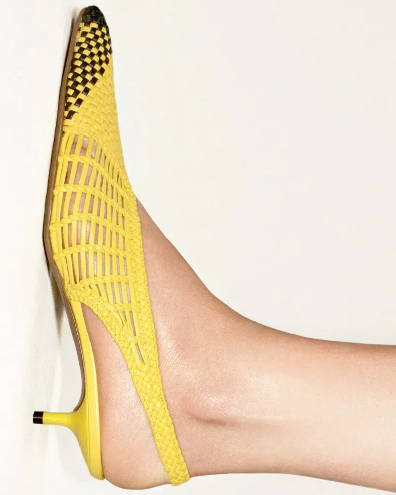 JACQUEMUS Woven Slingback Shoes With Pointed Toe In Yellow