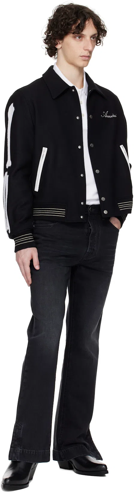 AMIRI Bones Wool Varsity Jacket In Black