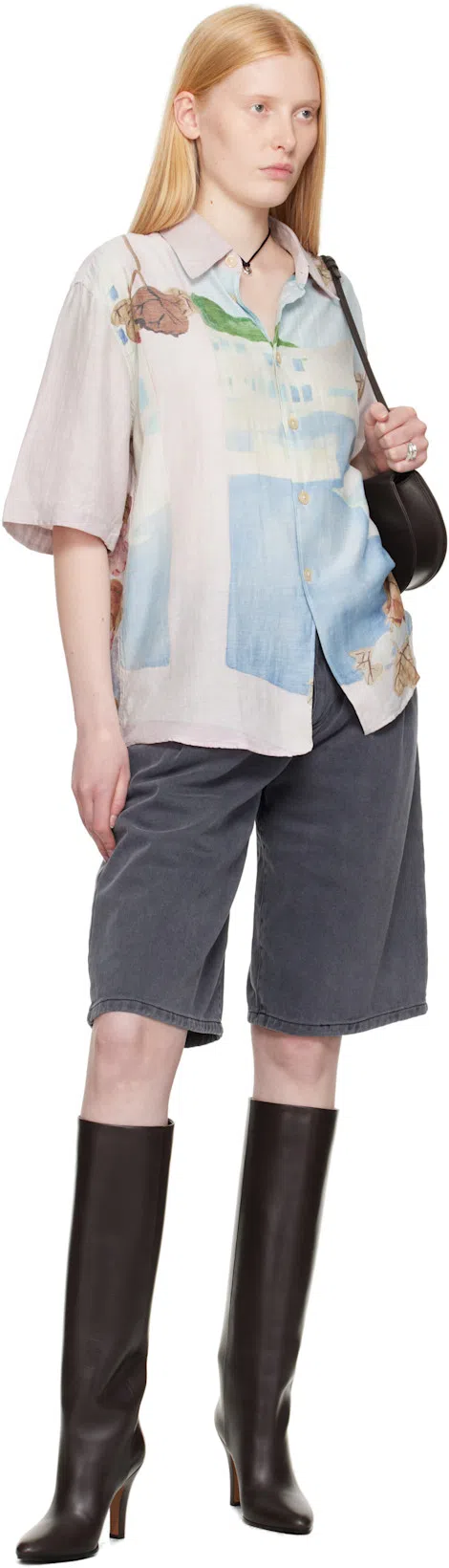 MFPEN Gray Flower Rivet Denim Shorts