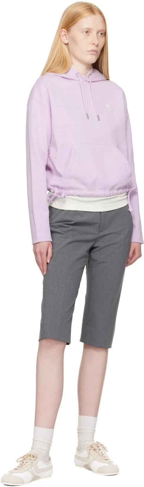 AMI ALEXANDRE MATTIUSSI Ami Paris Ami De Coeur Drawstring Cropped Hoodie In Purple