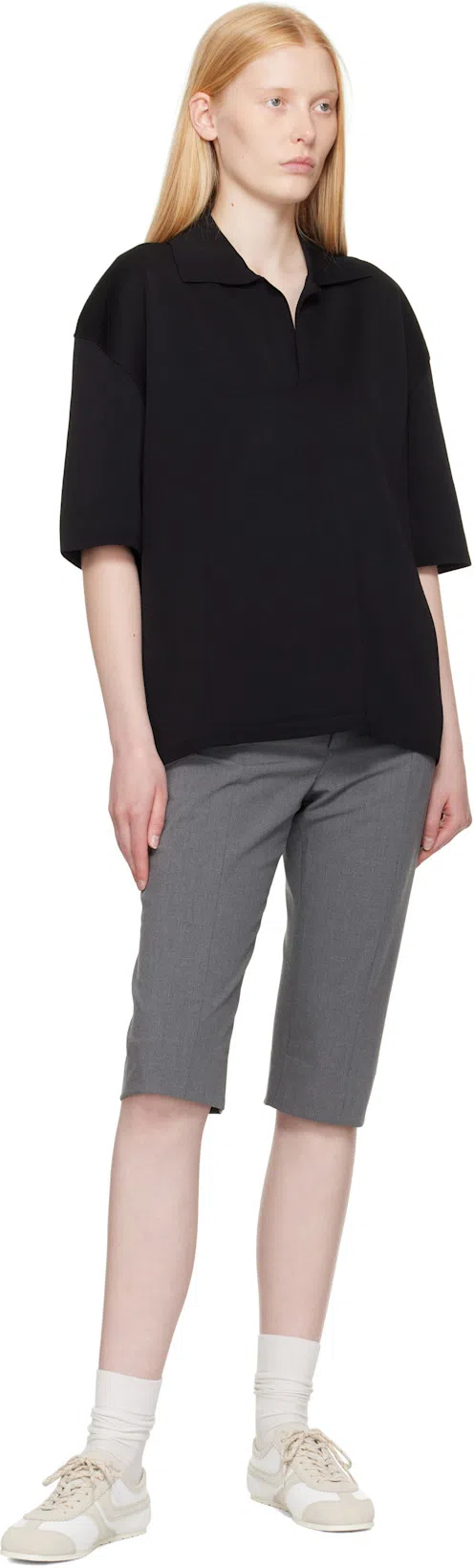 AMI ALEXANDRE MATTIUSSI Fitted V-neck Polo Shirt With Classic Collar And Short Sleeves In Black