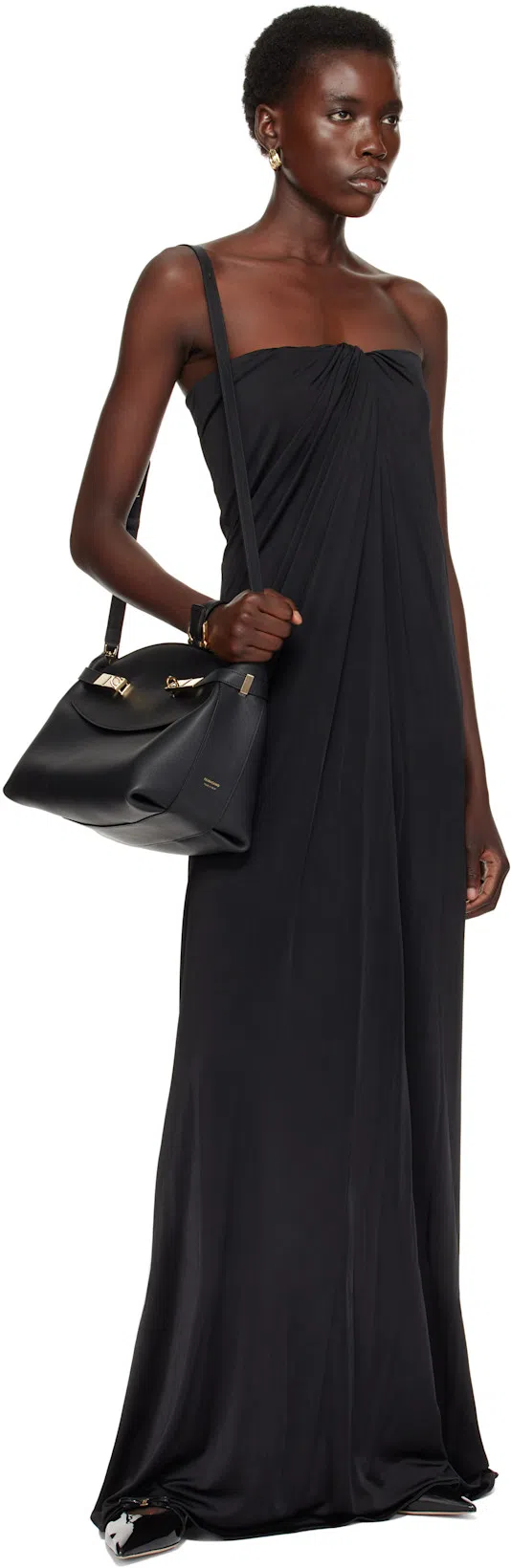 FERRAGAMO Bow Patent Pointed Toe Sandals In Black