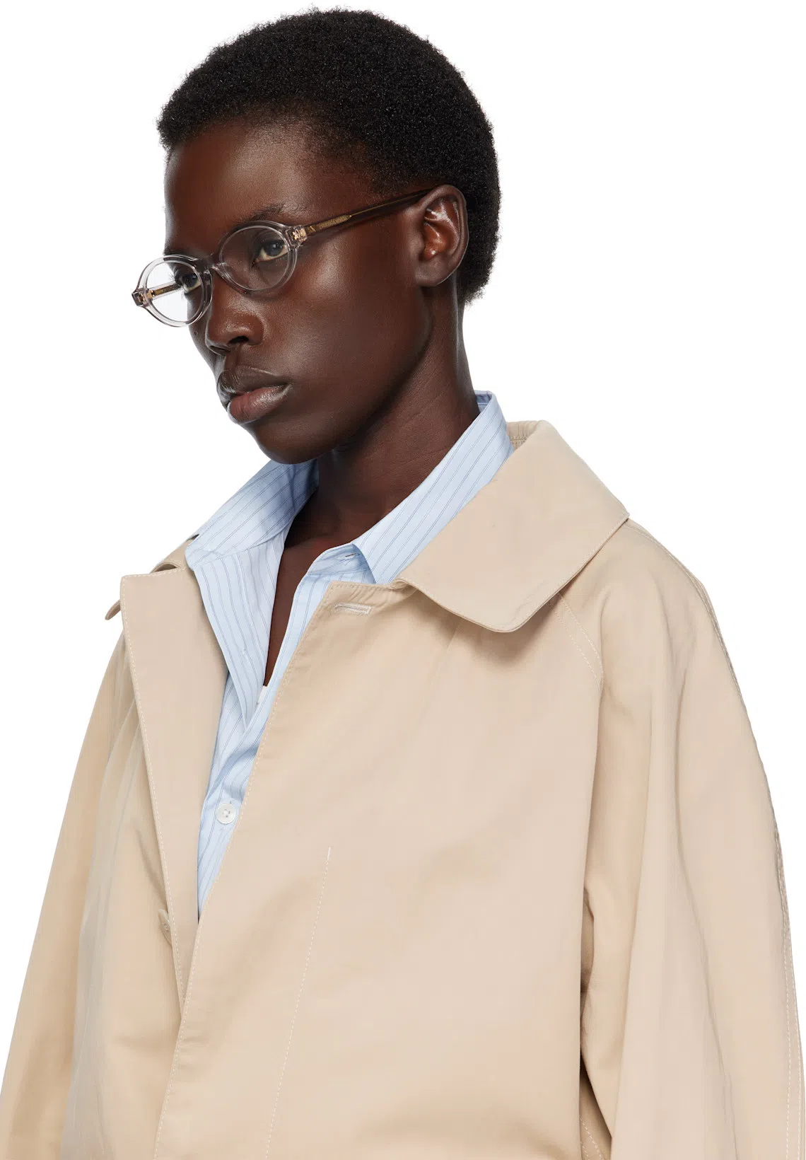 BOTTEGA VENETA Transparent Triangle Stud Logo Round Glasses In Gray