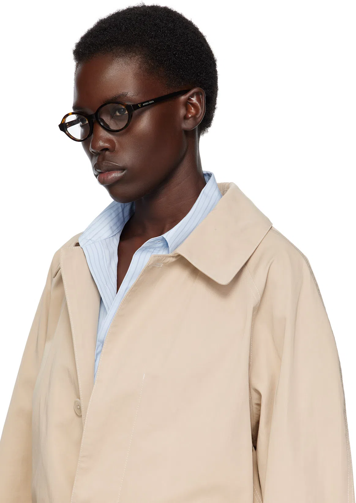 BOTTEGA VENETA Brown Triangle Stud Logo Round Glasses