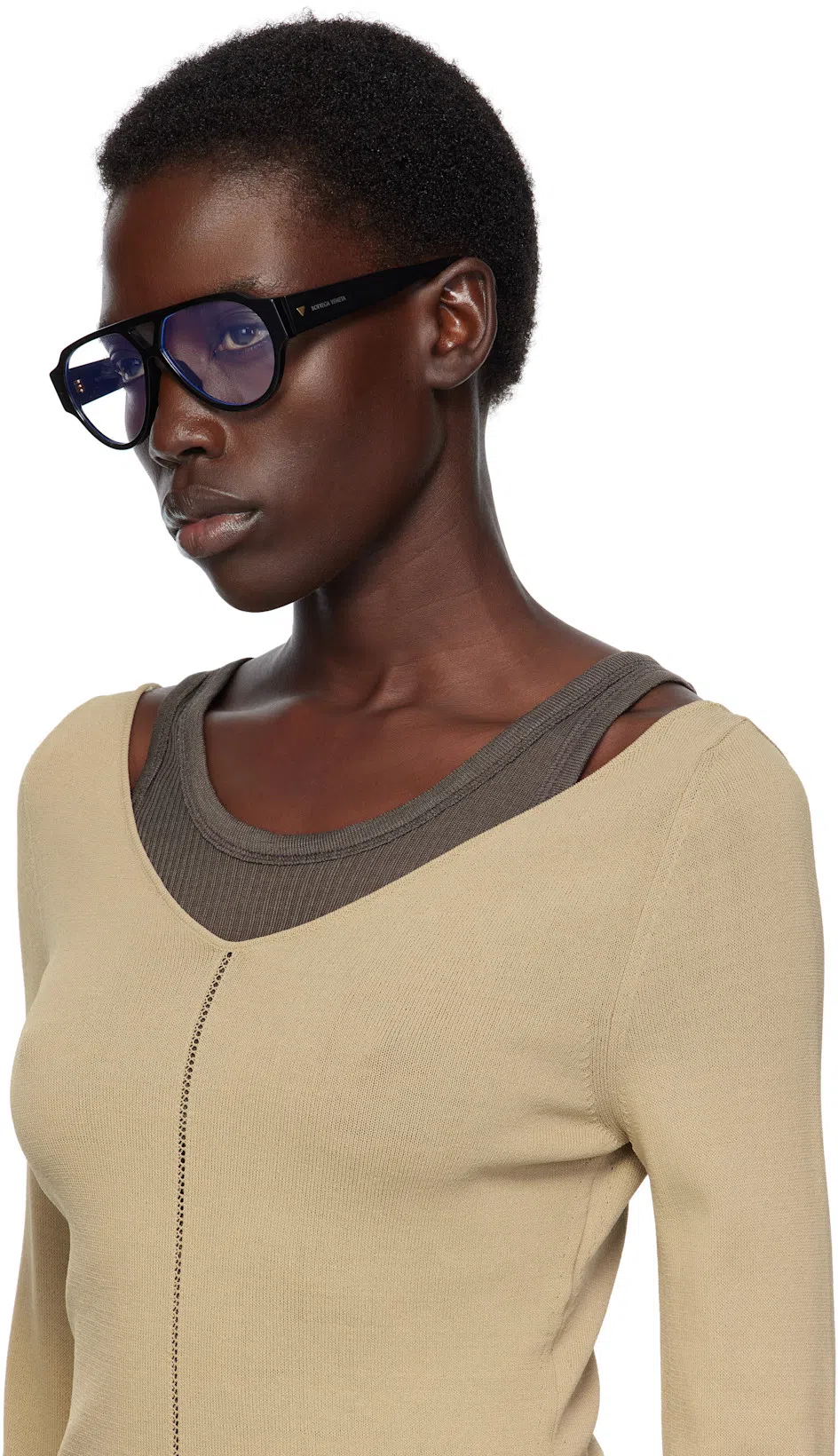 BOTTEGA VENETA Black Soft Aviator Glasses