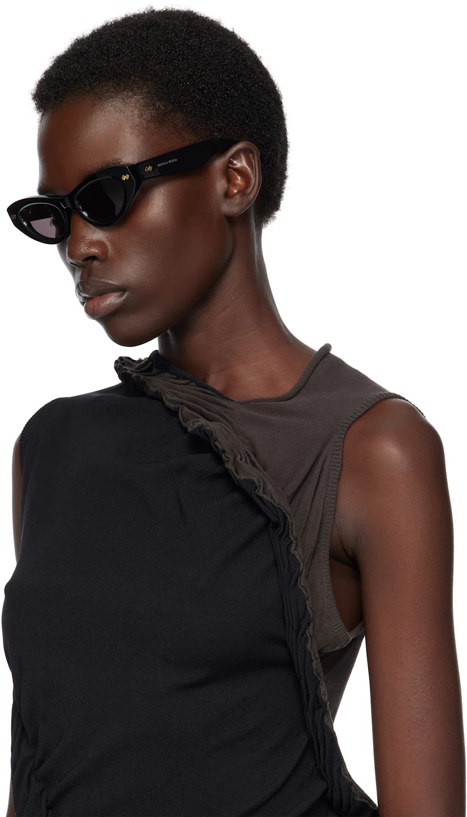 BOTTEGA VENETA Black Bold Ribbon Stud Cat Eye Sunglasses