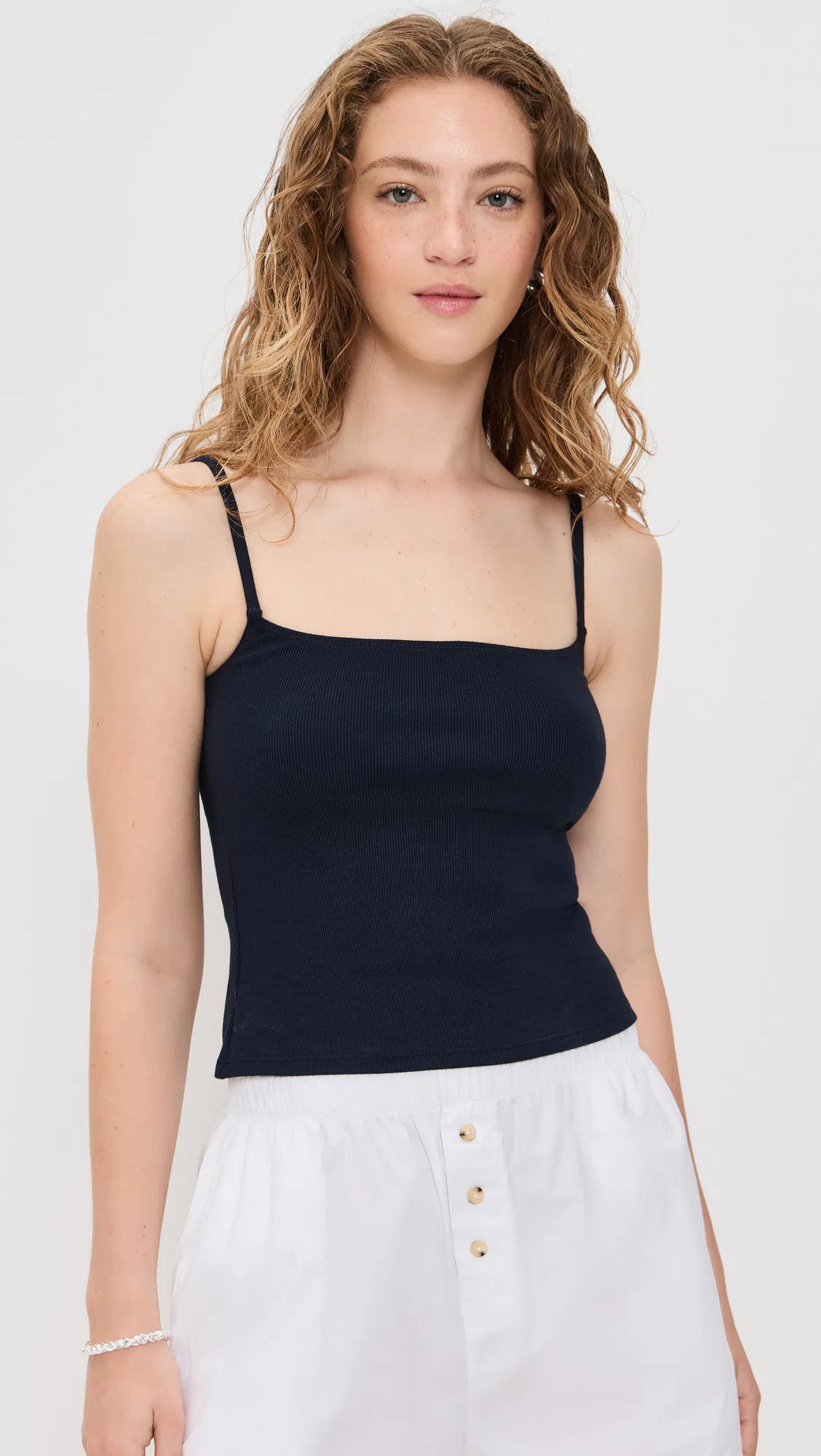 PERFECTWHITETEE Lucile Ribbed Skinny Tank Navy