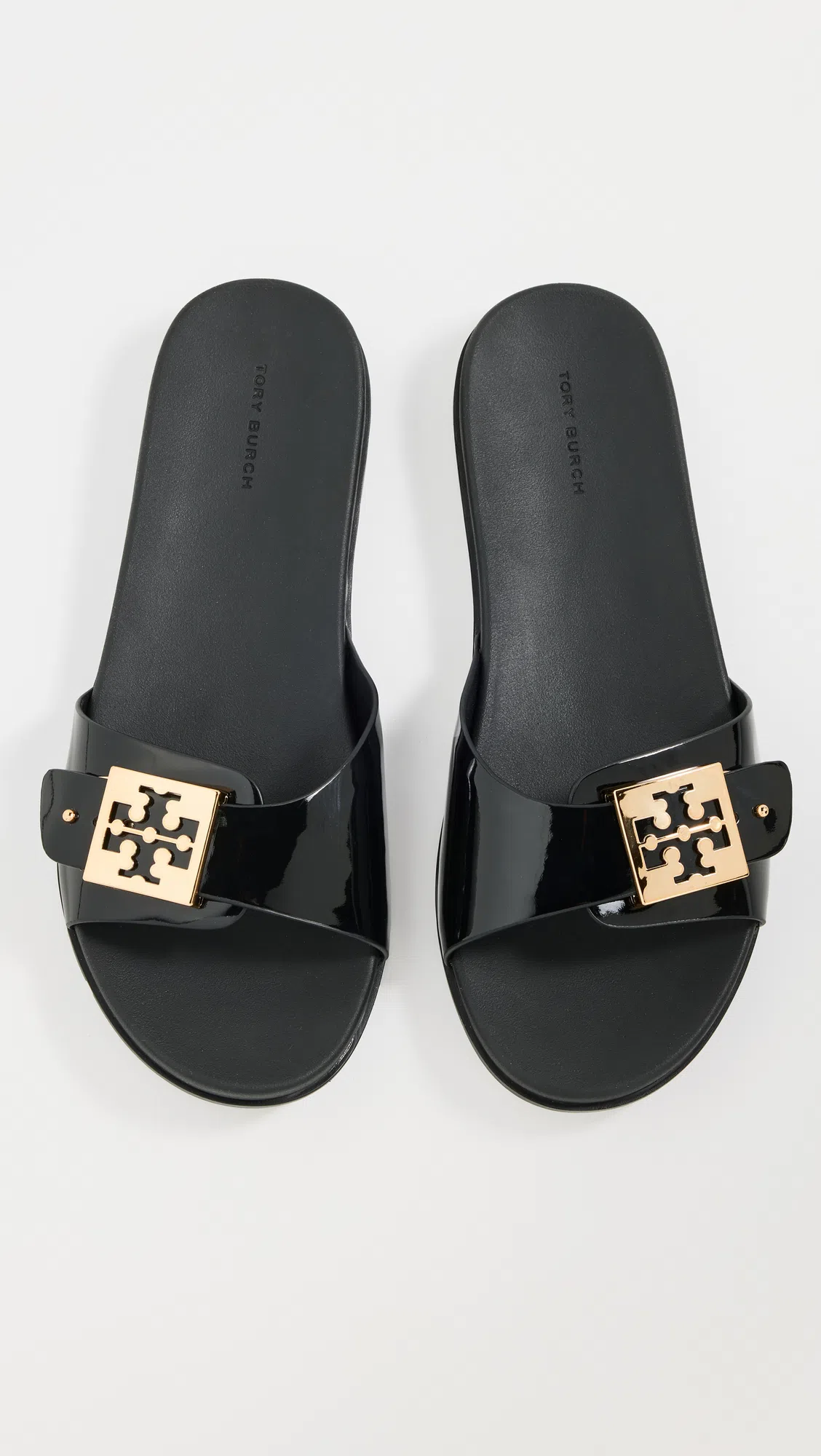 TORY BURCH Patent Synthetic Leather Buckle Slide In Black