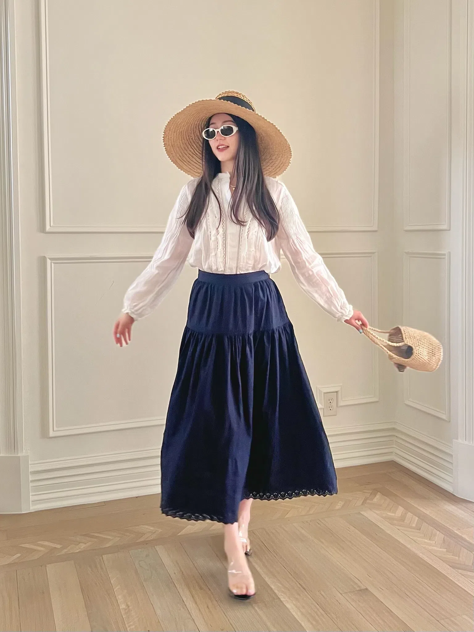 STAUD Navy Procida Maxi Skirt In Navy Blue