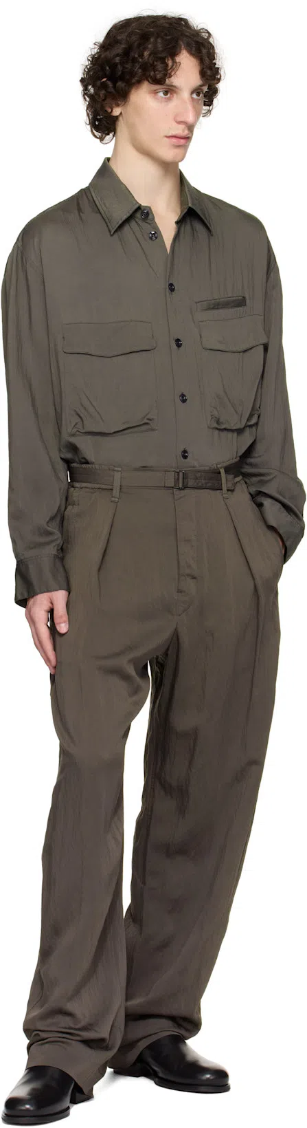 LEMAIRE Men Relaxed Pants With Belt In Green