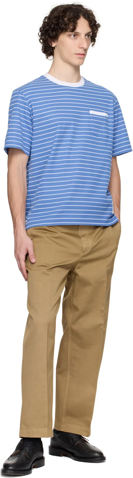 THOM BROWNE Milano Stripe Short Sleeve Pocket T-shirt In Blue