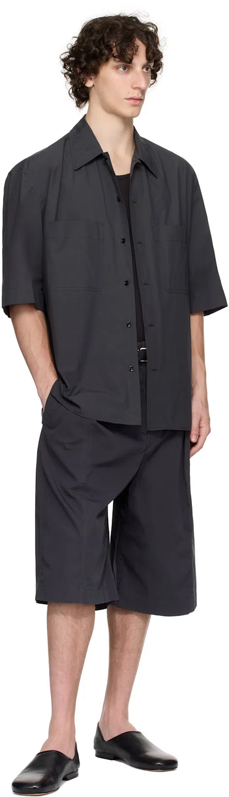 LEMAIRE Men Cotton Shorts With Maxi Pleats In Gray