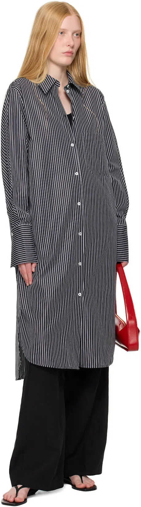 TOTÊME Toteme Women Striped Kimono-sleeve Shirtdress In Gray