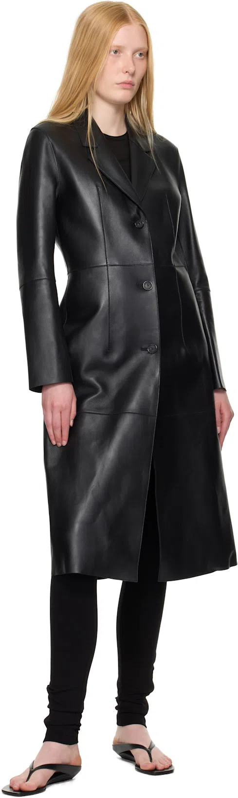 TOTÊME Single-breasted Leather Coat In Black