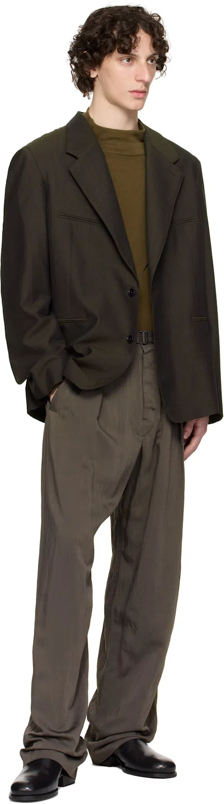 LEMAIRE Men Relaxed Pants With Belt In Green