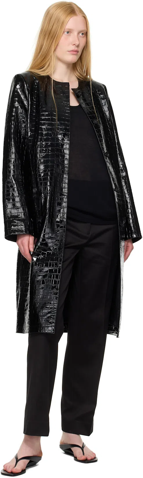 TOTÊME Croc Embossed Leather Coat In Black