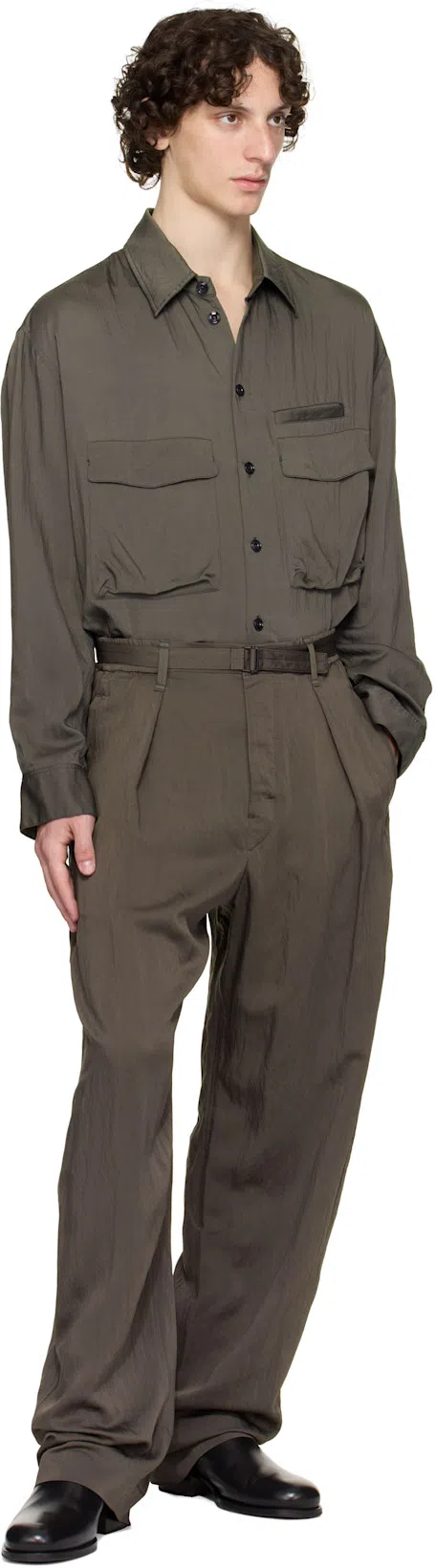 LEMAIRE Men Relaxed Pants With Belt In Green