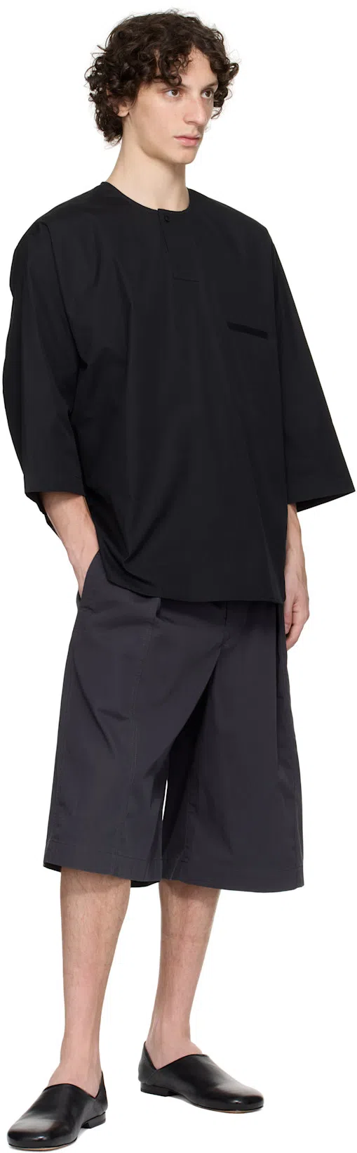 LEMAIRE Men Cotton Shorts With Maxi Pleats In Gray