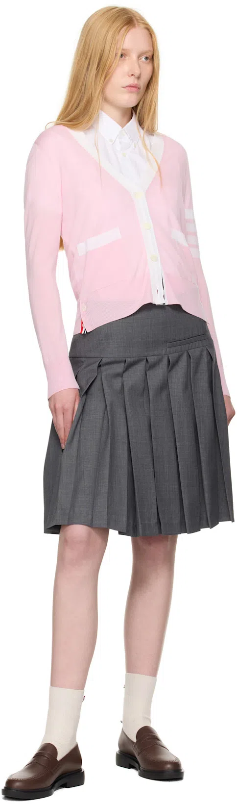 THOM BROWNE Contrast-border Cotton Cardigan In Pink