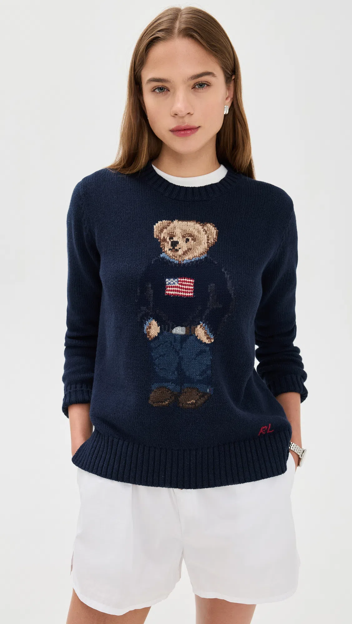 POLO RALPH LAUREN Polo Bear Intarsia Cotton And Linen Sweater In Blue