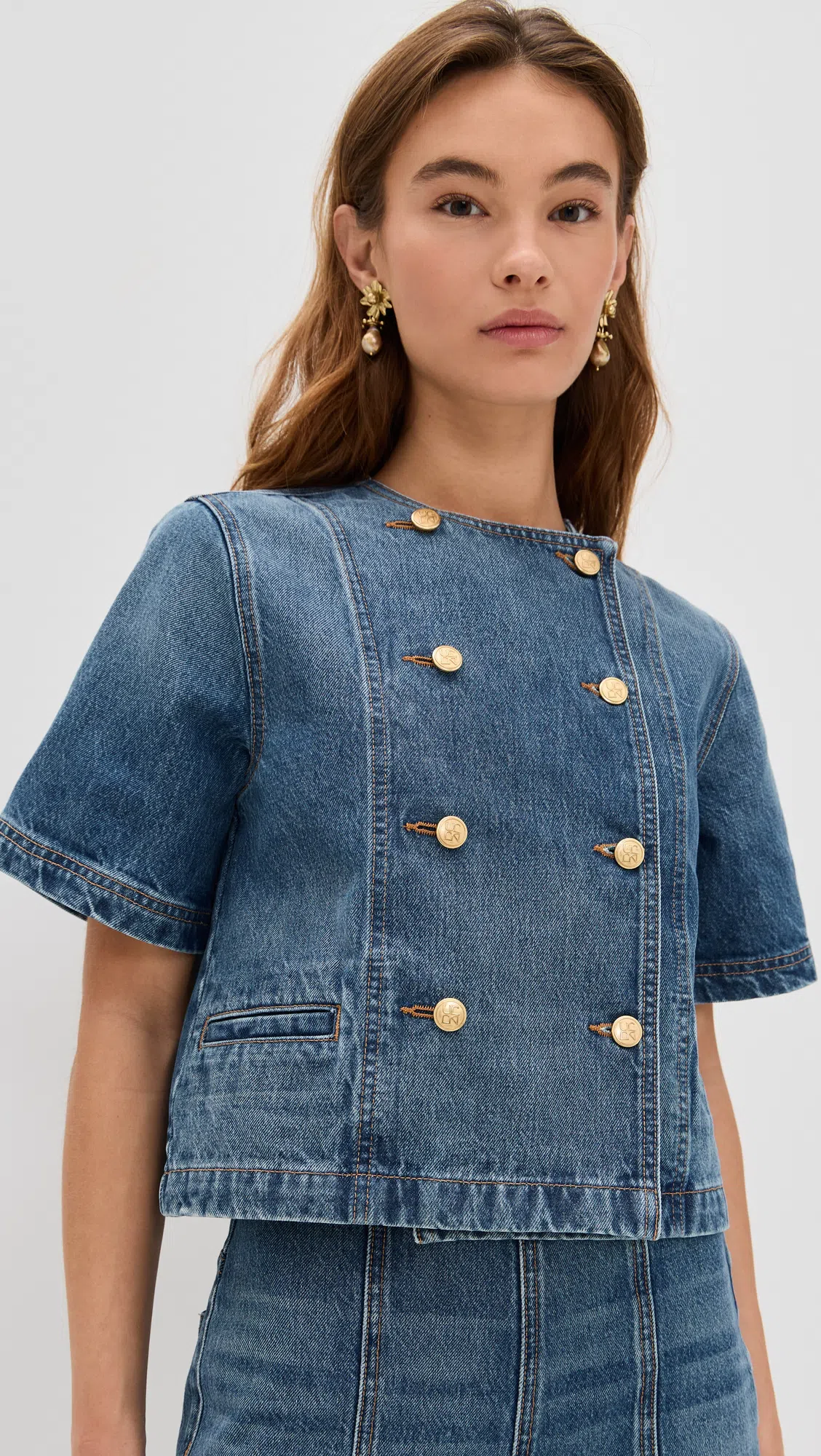 ULLA JOHNSON The Serge Short Sleeve Jacket In Danube In Blue