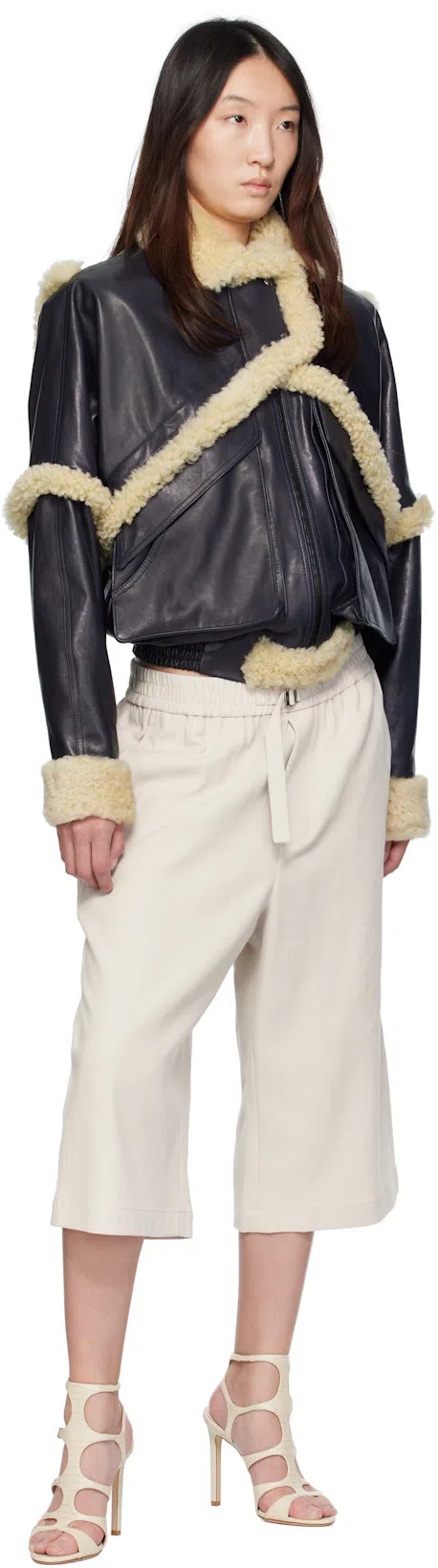MAGDA BUTRYM Leather Jacket With Unique Fur Insert In Black