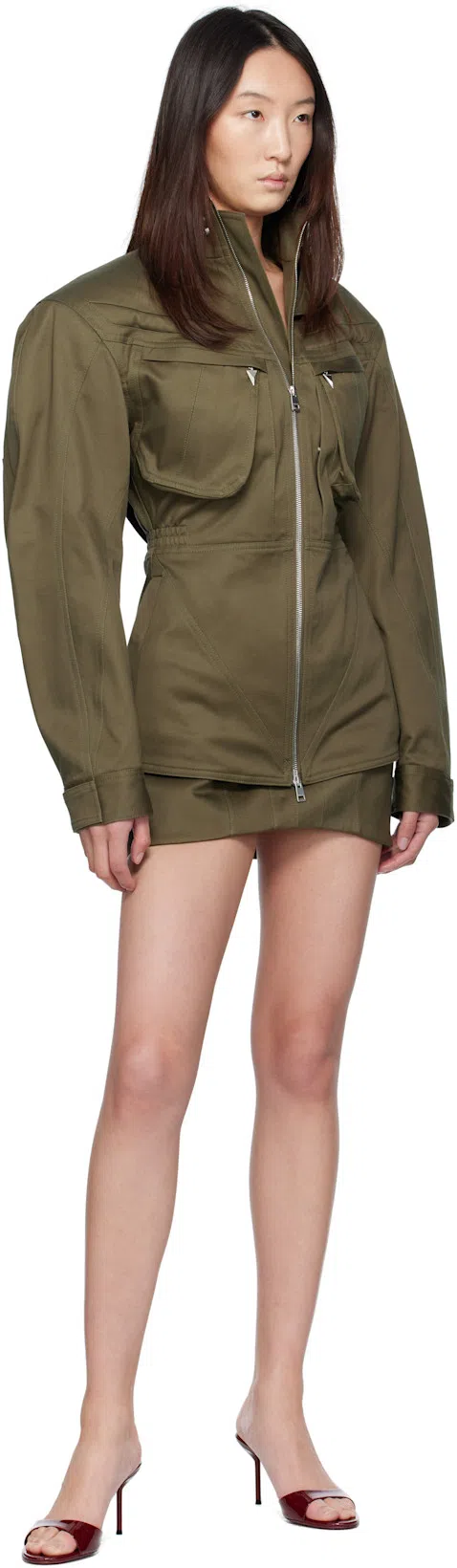 MUGLER Khaki Cargo Jacket In Green