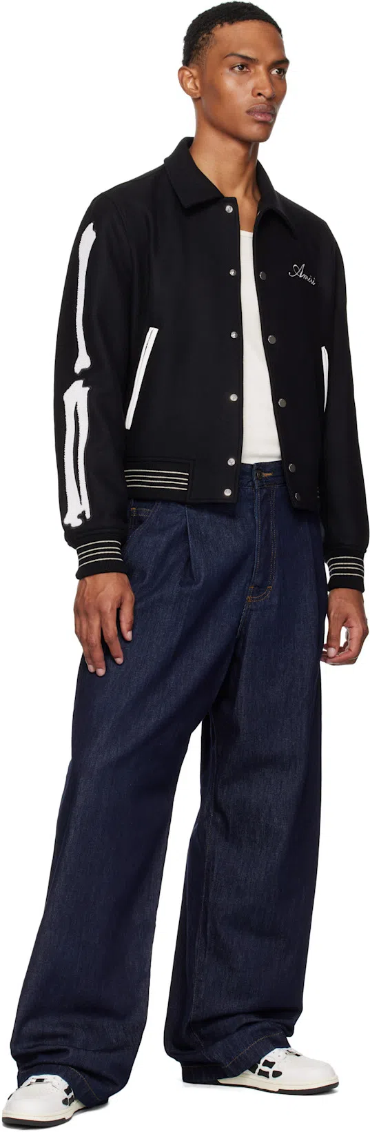 AMIRI Bones Wool Varsity Jacket In Black