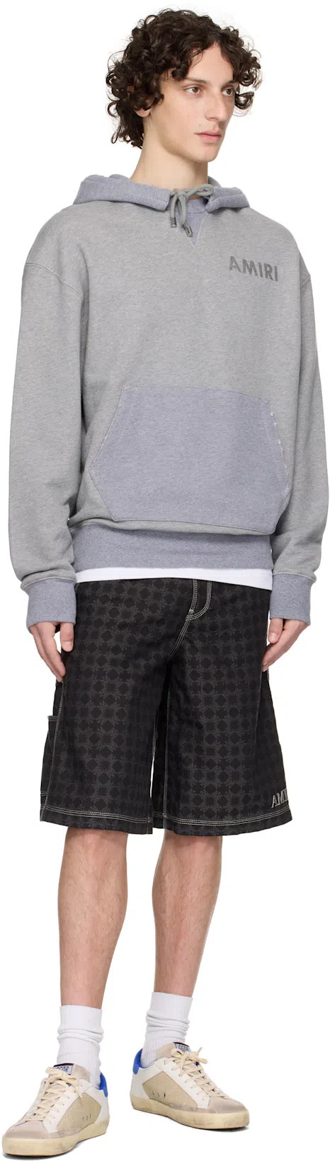 AMIRI Mens Grey Stencil Logo-print Cotton Hoody In Blue