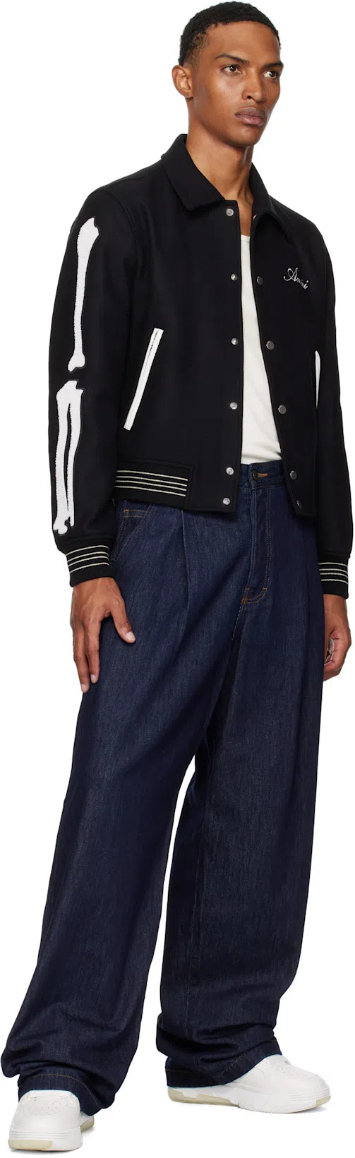 AMIRI Bones Wool Varsity Jacket In Black