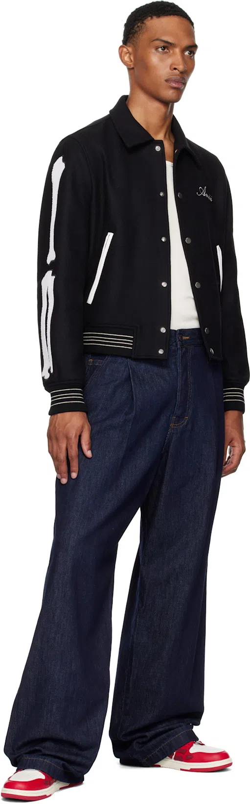 AMIRI Bones Wool Varsity Jacket In Black