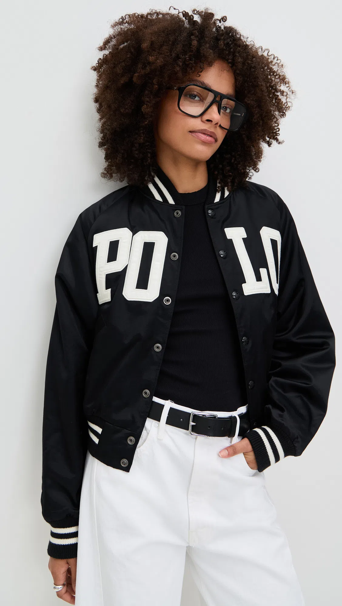 POLO RALPH LAUREN Satin Bomber Jacket With Contrast Details In Black