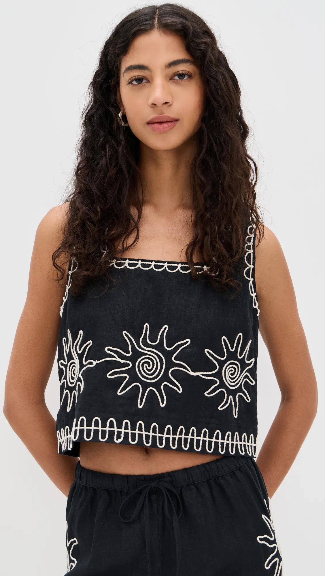 RAILS X Lspace Emmie Embroidered Linen Trousers In Black