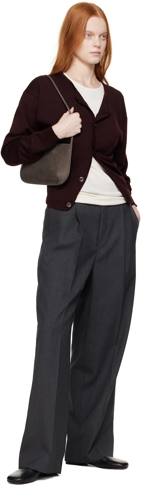 AURALEE Gray Wool Kid Mohair Hop Sack One-tuck Trousers In Top Charcoal