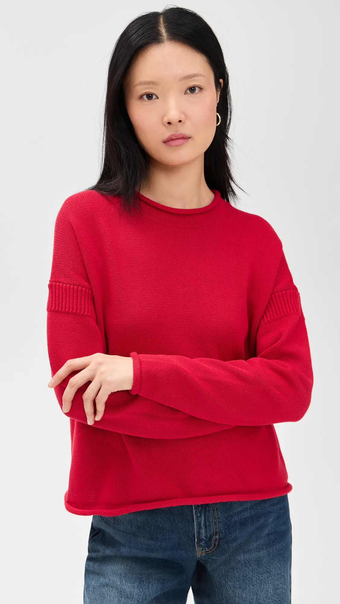 ALEX MILL Mariner Rollneck Sweater In Cotton In Red