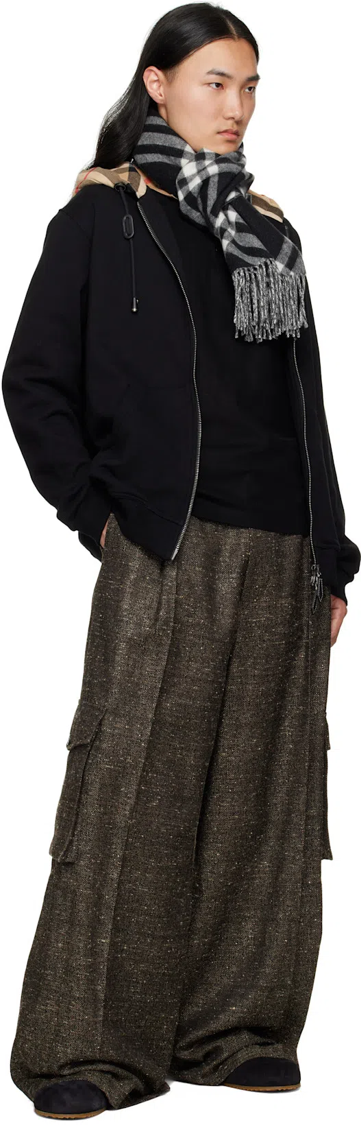 BURBERRY Black Sweatshirt With Vintage Check Printed Hood In Cotton