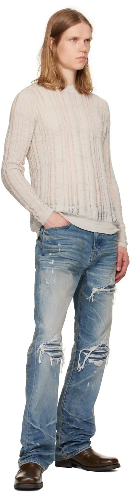 AMIRI Pleated Denim Straight Mx1 Jeans In Blue