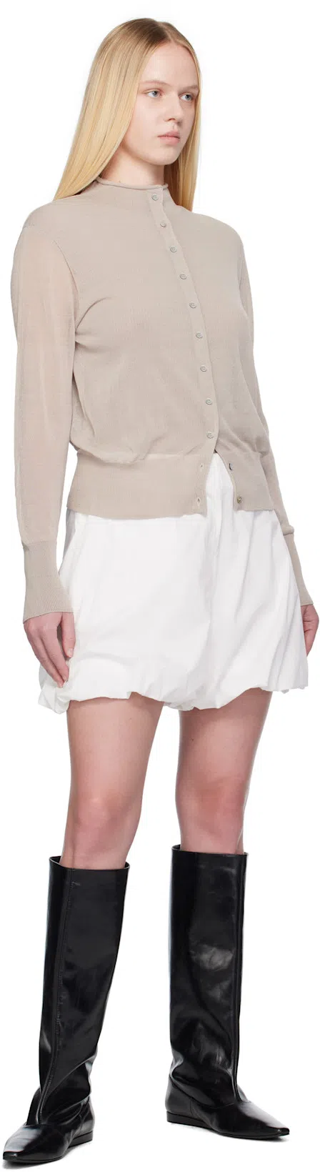 AMOMENTO Gray Wholegarment Cap Sleeve Knit Top