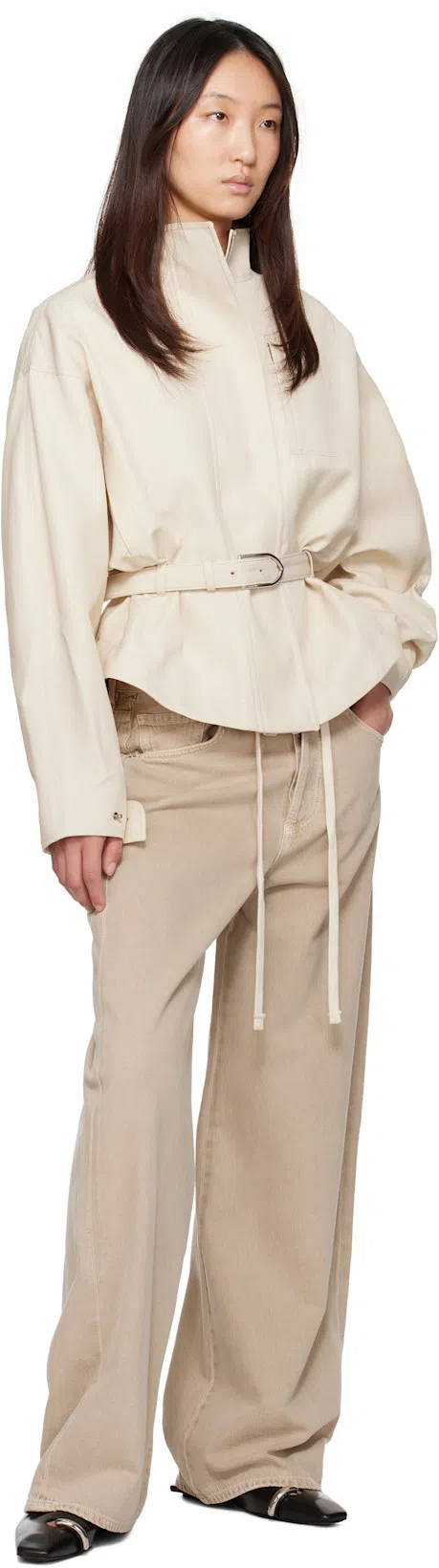 CITIZEN OF HUMANITY Brynn Drawstring Rigid Low-rise Wide-leg Jeans In Neutral