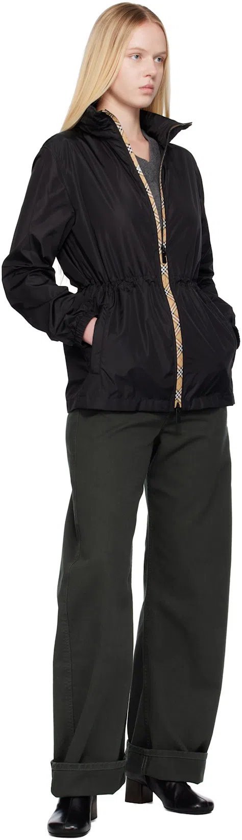 BURBERRY Nylon Parka With Elastic Cuffs And High Collar In Black