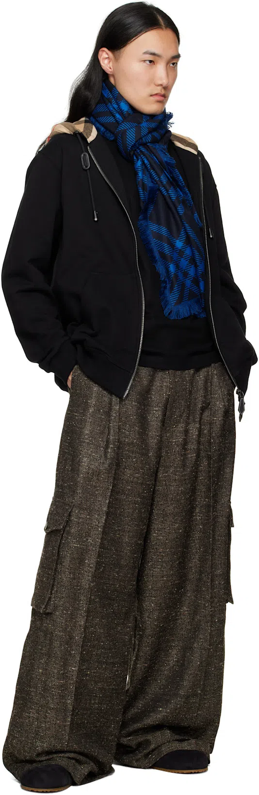 BURBERRY Slim Fit Check Collar Cotton Polo Shirt Clothing In Blue