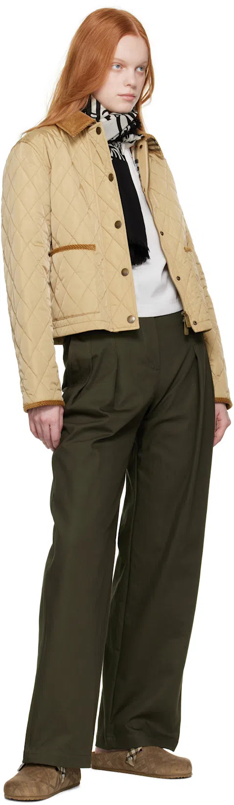 BURBERRY Cotton-corduroy-trimmed Quilted Shell Jacket In Brown