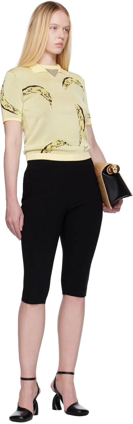 JACQUEMUS Le Marino V-neck Polo With Playful Banana Print In Green