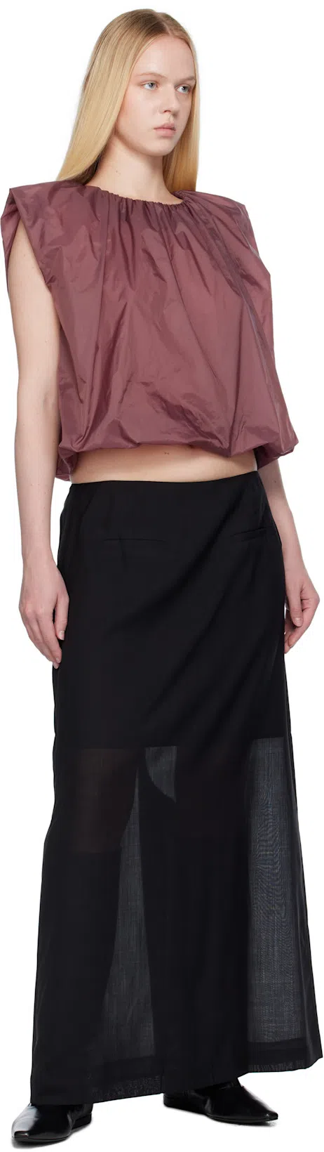 AMOMENTO Black Sheer Long Maxi Skirt