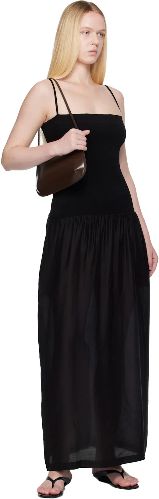 AMOMENTO Black Silky Knit Maxi Dress