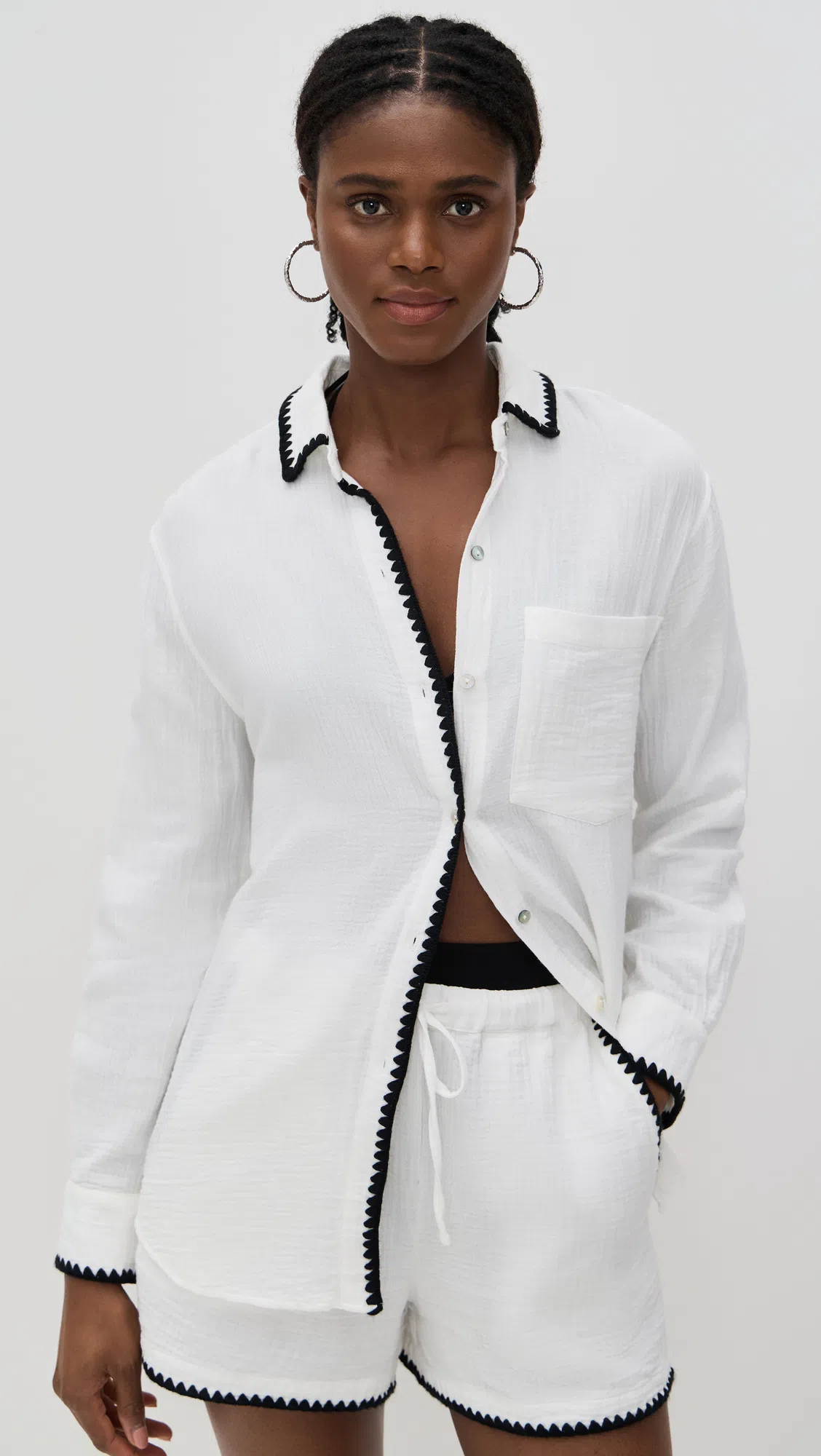 RAILS Idania Embroidered Trim Organic Cotton Button-up Shirt In White