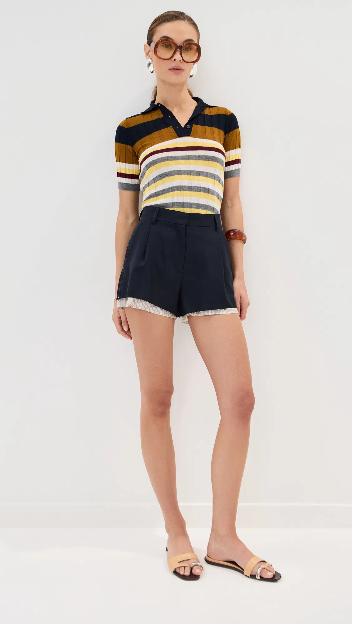 MARNI Ribbed Texture Wool Polo Shirt In Multi