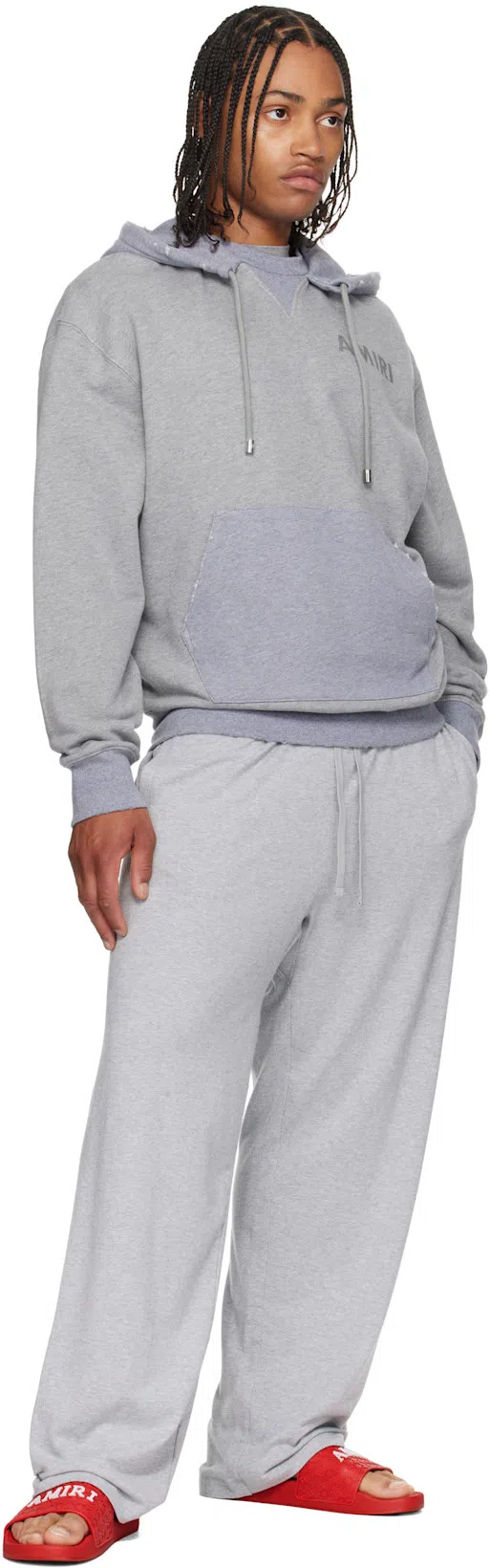 AMIRI Mens Grey Stencil Logo-print Cotton Hoody In Blue